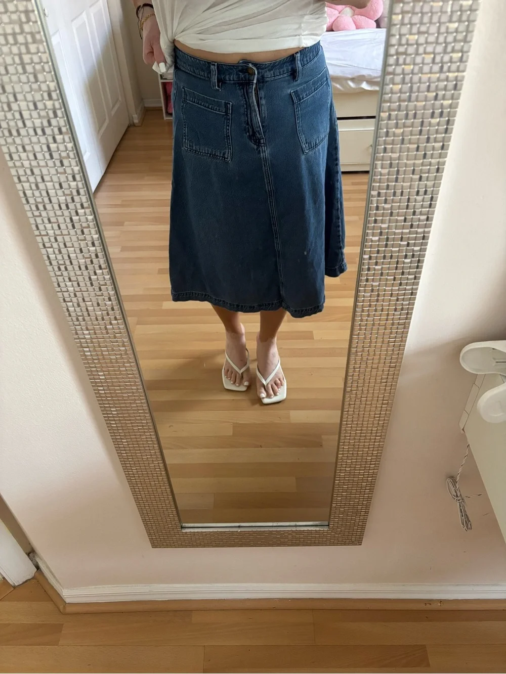 Vintage 90s Liz Claiborne Patch Pocket Denim A-Line Midi Skirt size 10